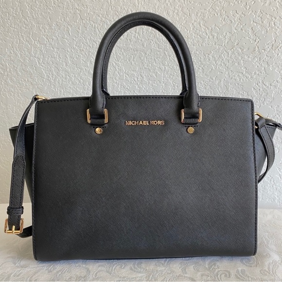 Michael Kors Handbags - Authentic Michael Kors Black Leather Satchel Selma Bag
